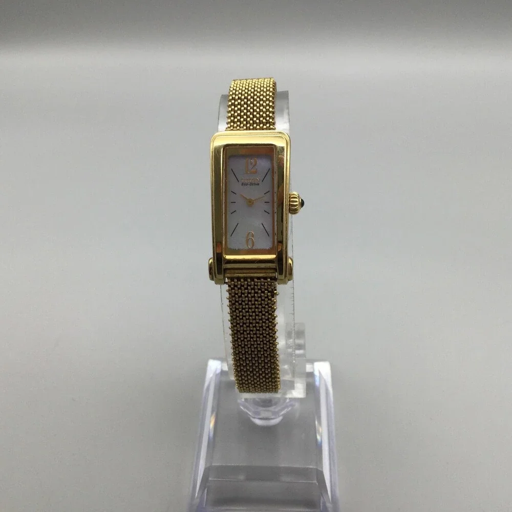 Citizen Eco-Drive Womens Watch 15mm White Dial Gold Tone Mesh Solar Adj Band